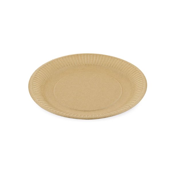 100 Stk. Pappteller rund aus Frischfaser Ø 23x1,5cm kraft braun mit Fettbarriere